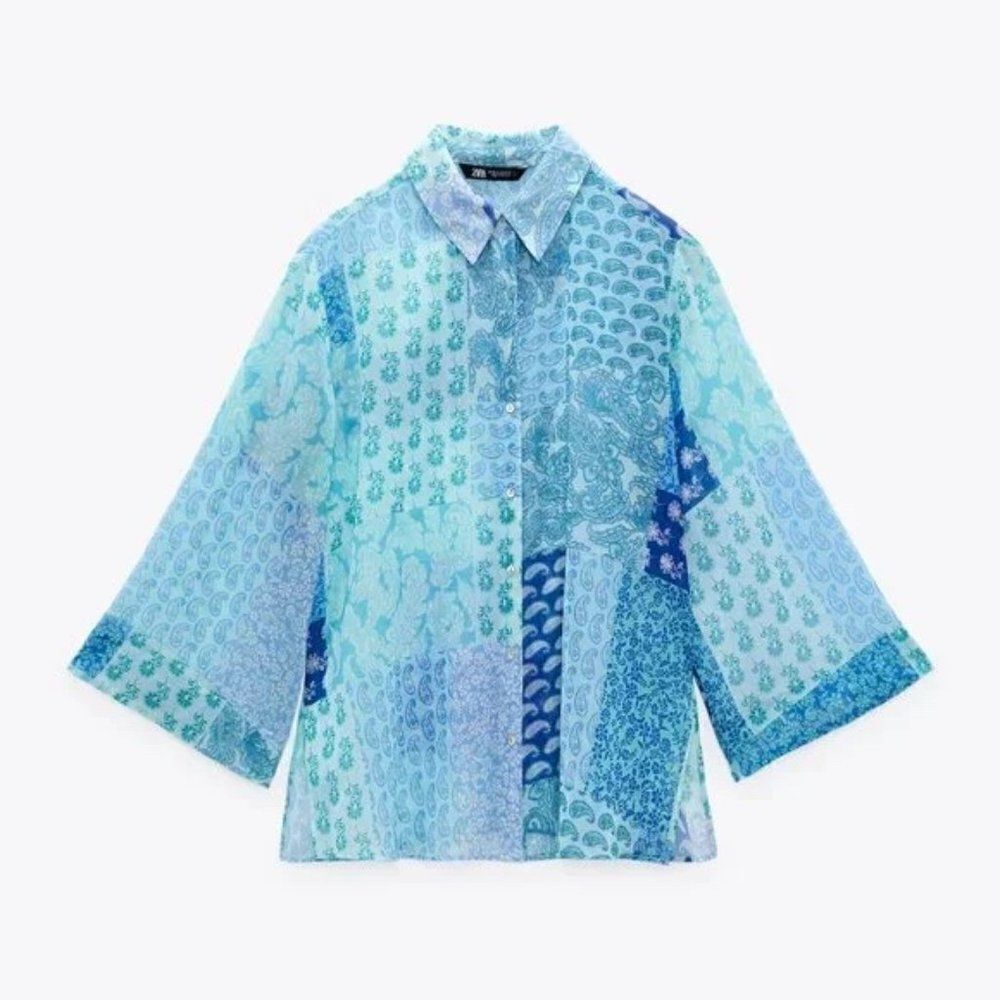 ZARA Printed Patchwork Blouse New Small